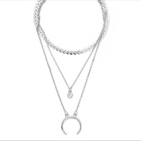 Silver Layered Moon Necklace - Picture 2 of 4